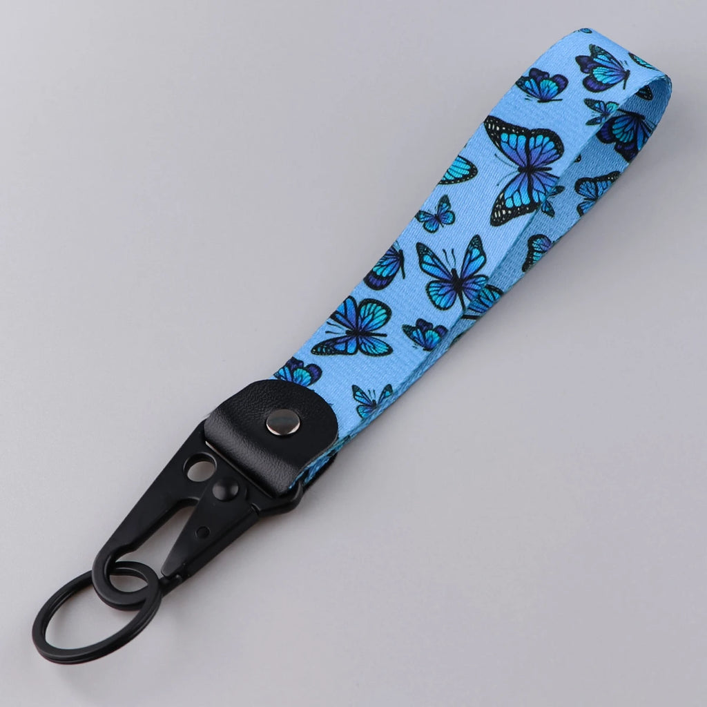 Butterfly Car Keychain Lanyard For Keys USB Gym ID Card Badge Holder Mobile Phone Straps Short Wrist Straps Key Ring Accessories