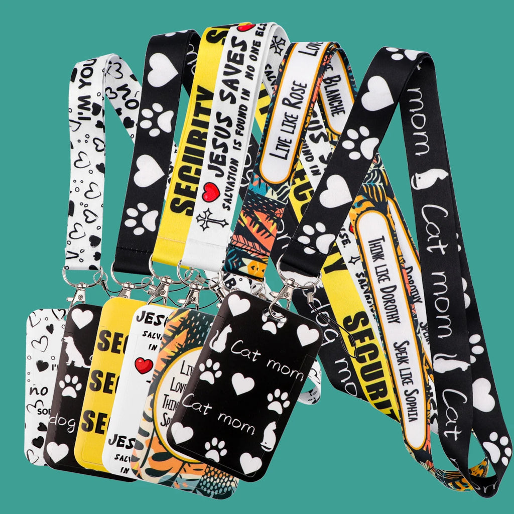 Mix Theme Cartoon Quotations Lanyard For Student Bus ID Card Cute Cat Dog Keychain Badge Holder Keyring Neck Straps Accessories